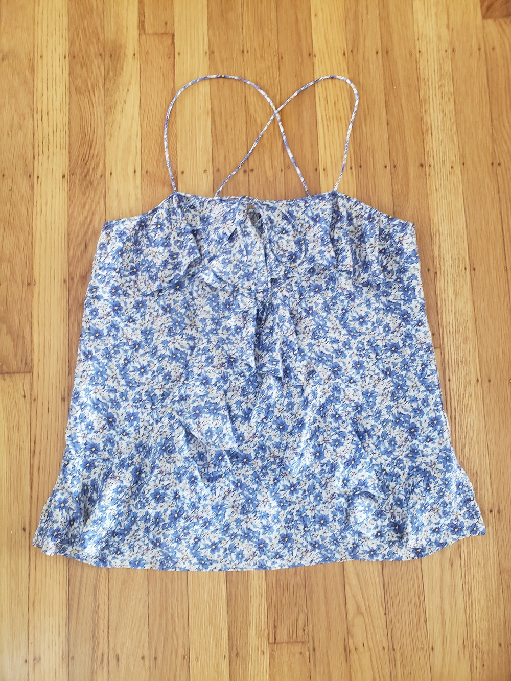 Banana Republic Blue Floral 100% Silk Spaghetti Strap Ruffle Cami Women Size L